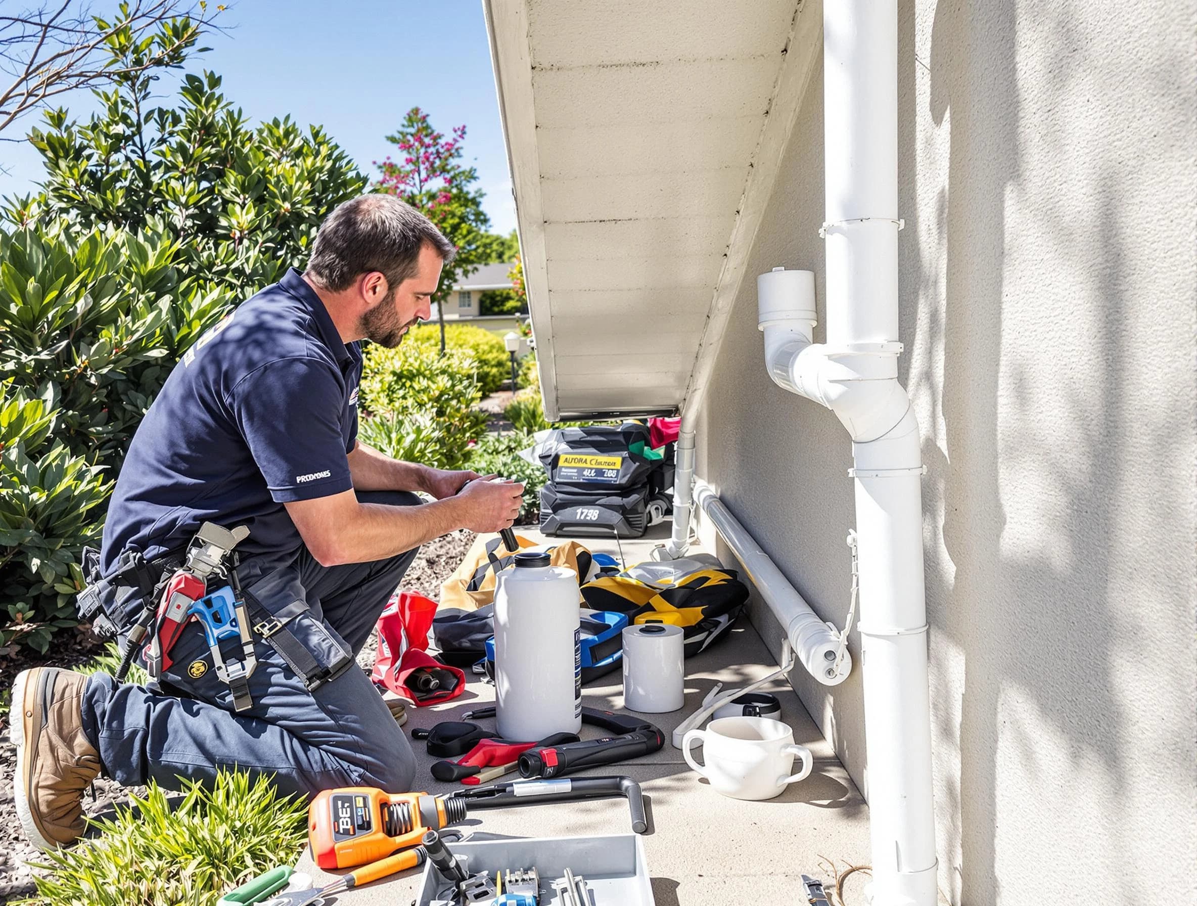 Macedonia Roofing Company expert fixing a downspout in Macedonia, OH