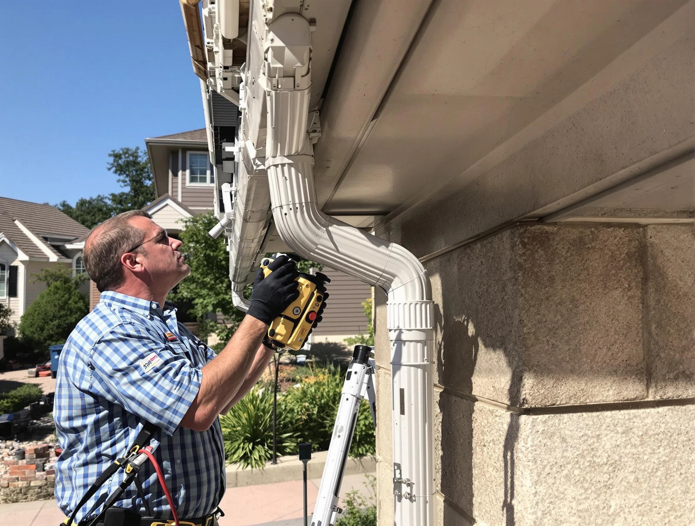 Close-up of a restored downspout system by Macedonia Roofing Company in Macedonia, OH