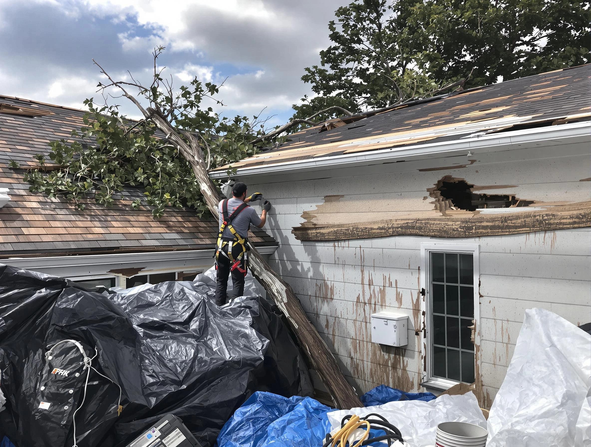 Macedonia Roofing Company technicians handling urgent roof damage in Macedonia, OH