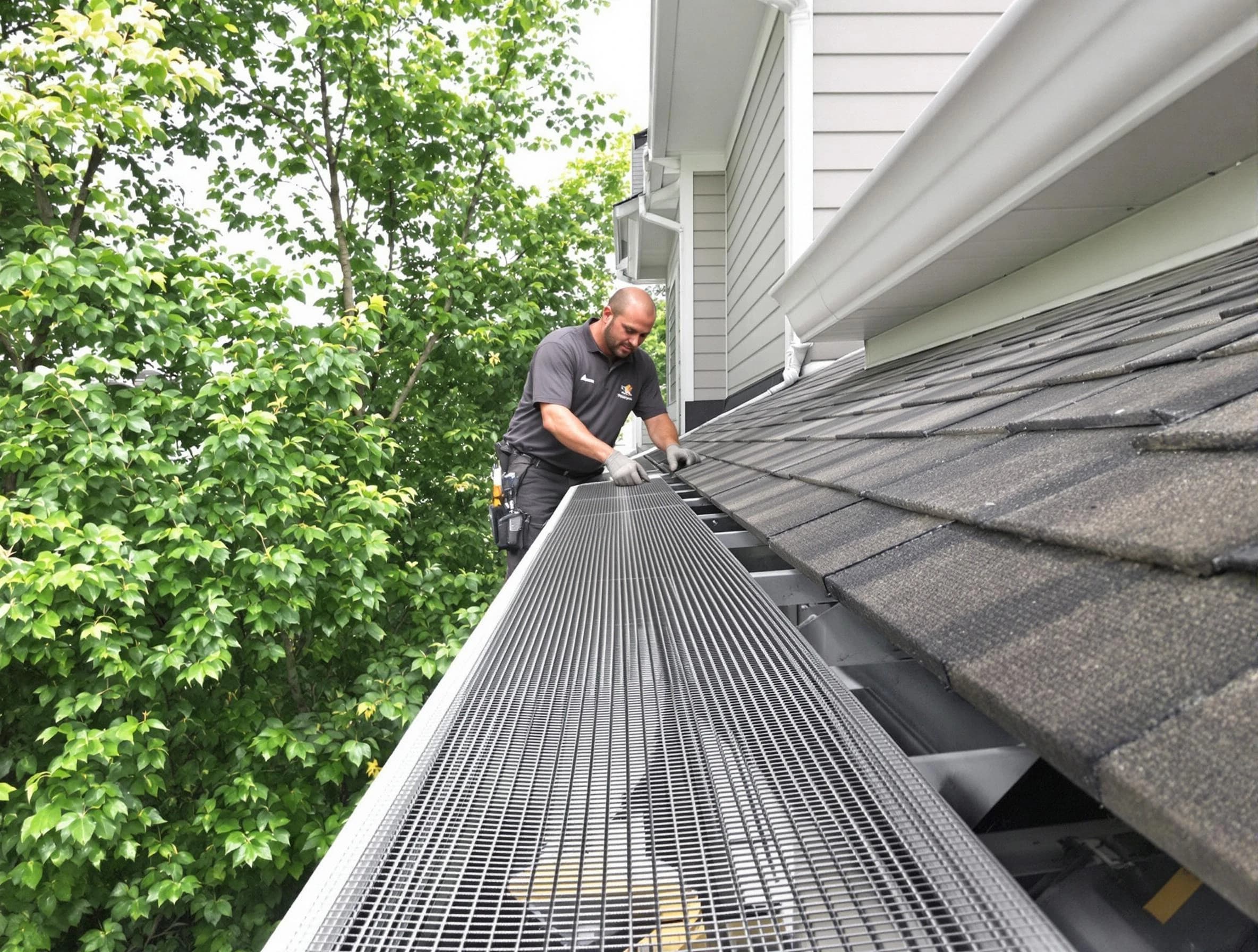 Close-up of gutter guards installed by Macedonia Roofing Company in Macedonia, OH