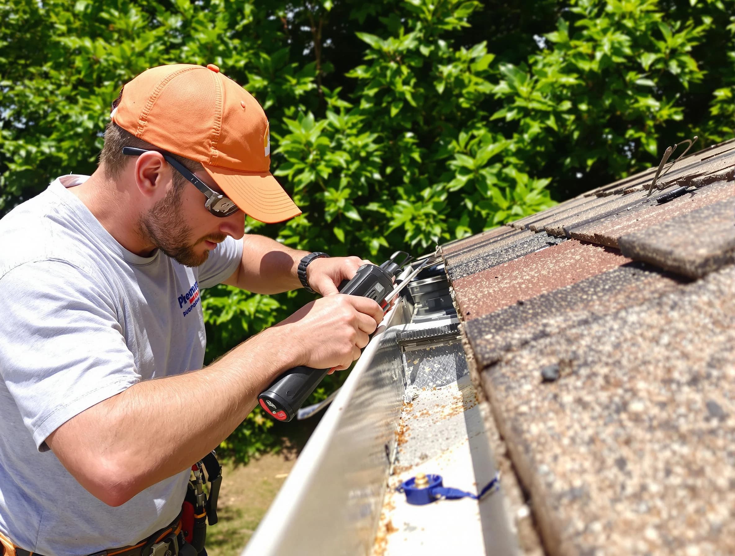 Macedonia Roofing Company specialists conducting a gutter repair in Macedonia, OH