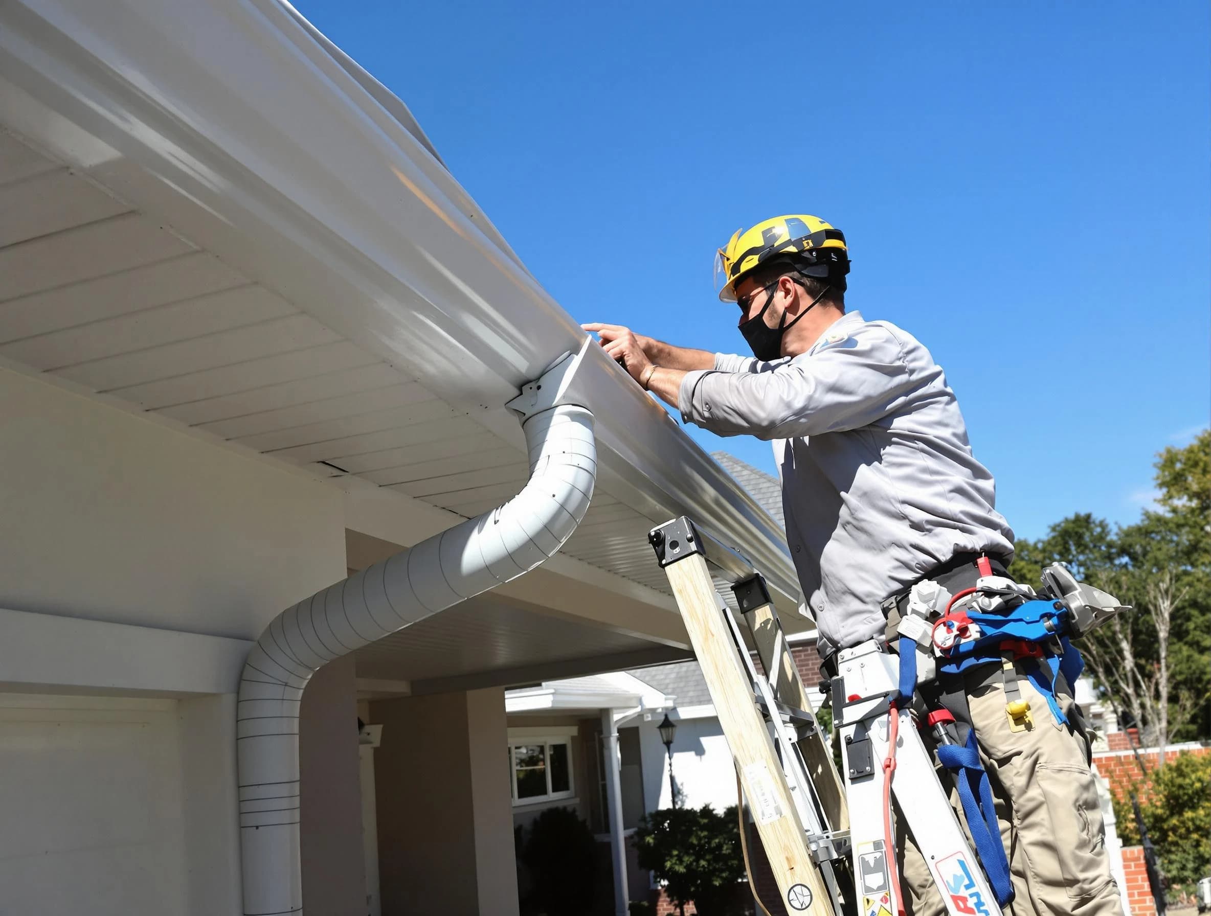 Close-up on a freshly sealed gutter joint by Macedonia Roofing Company in Macedonia, OH