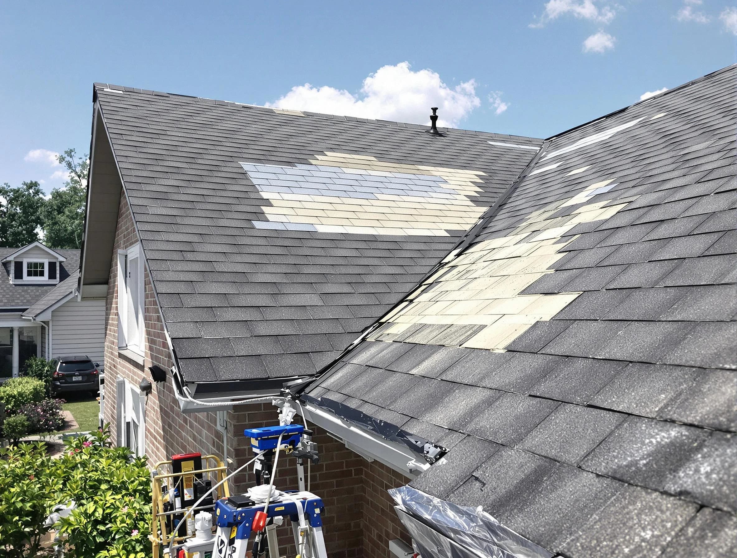 Close-up of roof repairs by Macedonia Roofing Company in Macedonia, OH