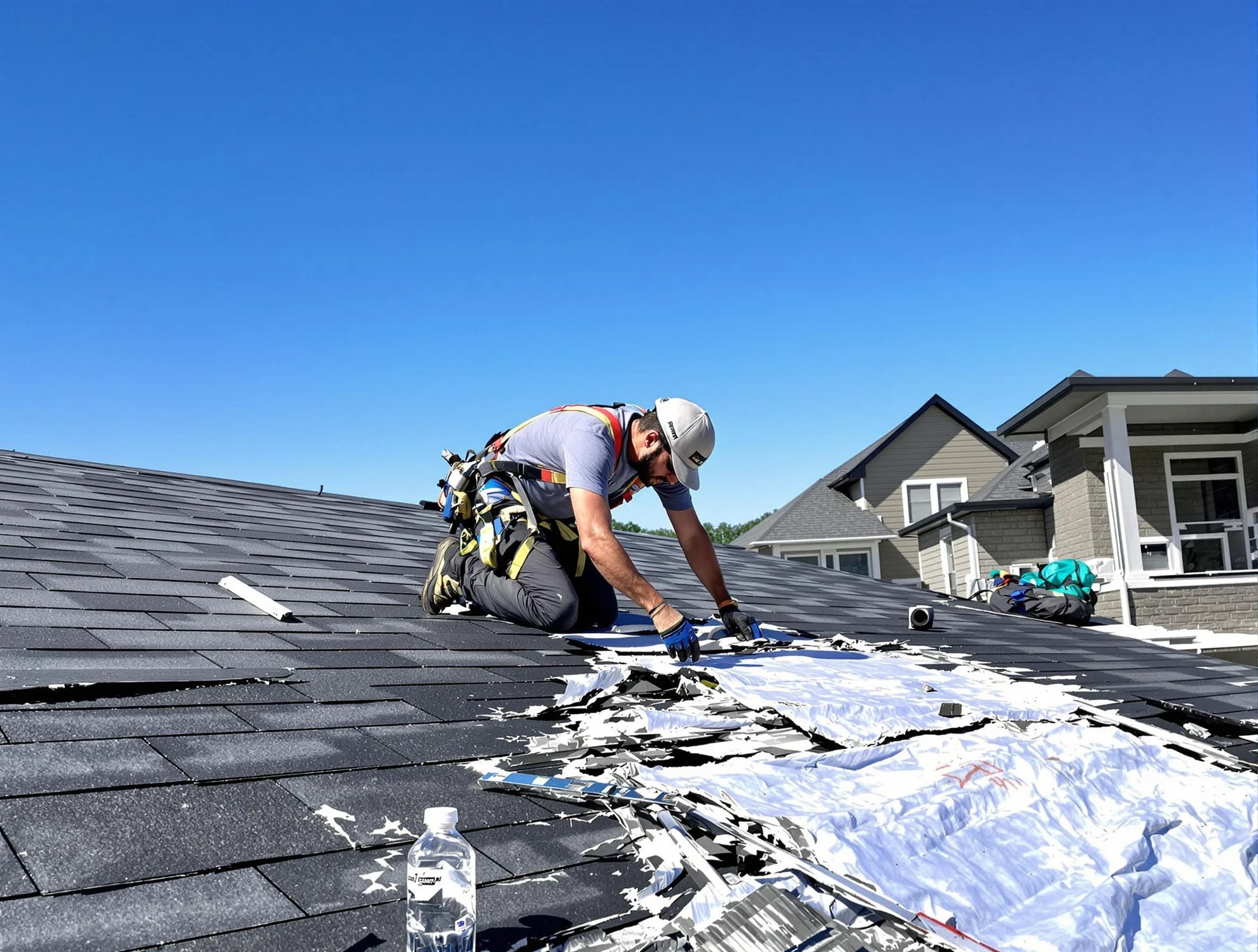 Macedonia Roofing Company repairing a roof section in Macedonia, OH